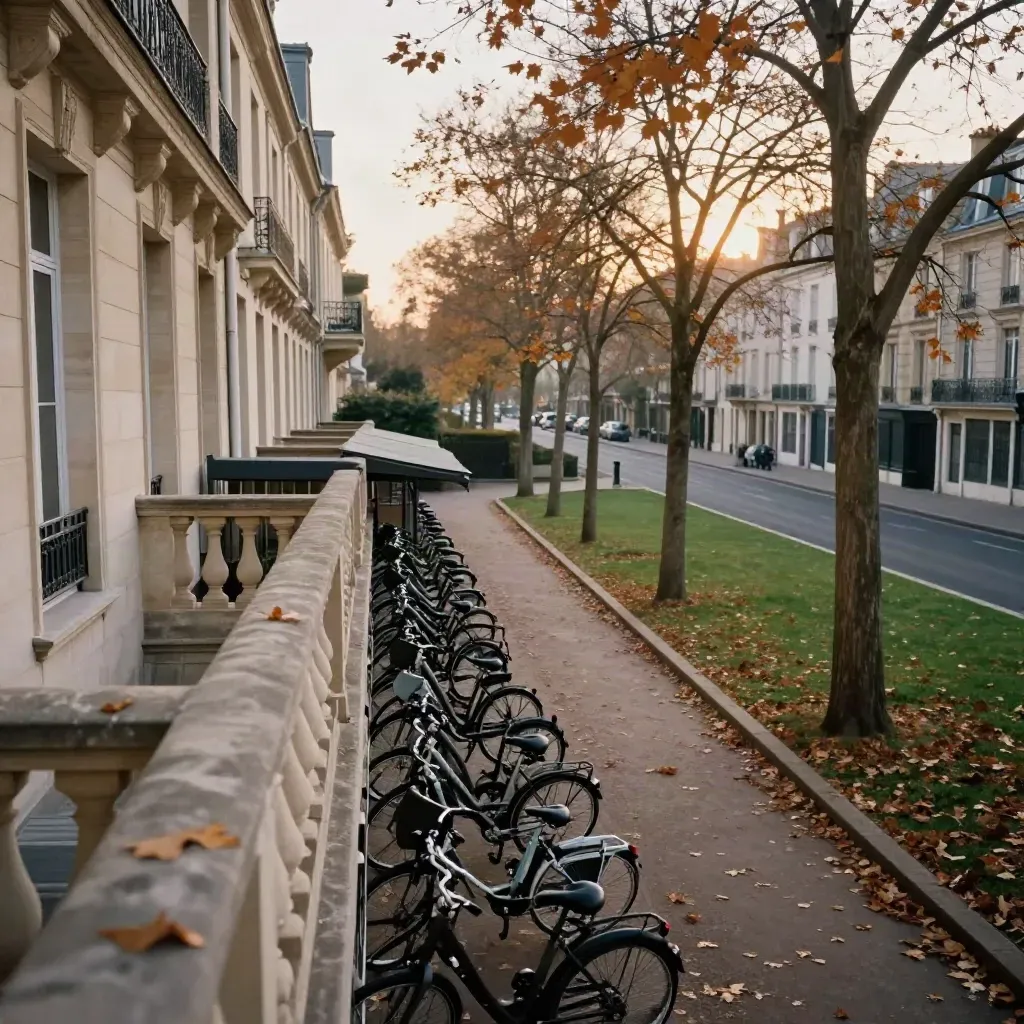 Campus bordé de vélos, chemin arboré et prairie menant au quartier voisin.